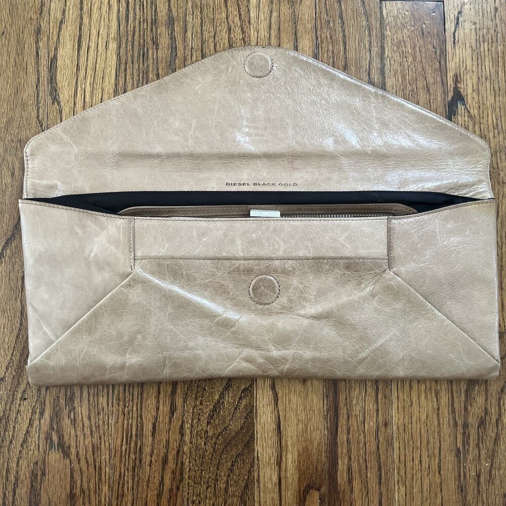 Diesel Black Gold Leather Clutch Bag